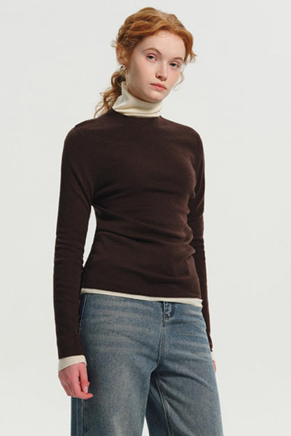 Wool Pile Collar Slim Knit Top