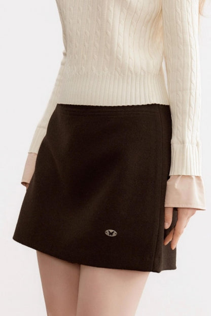 Brown Woolen A-Line Skirt