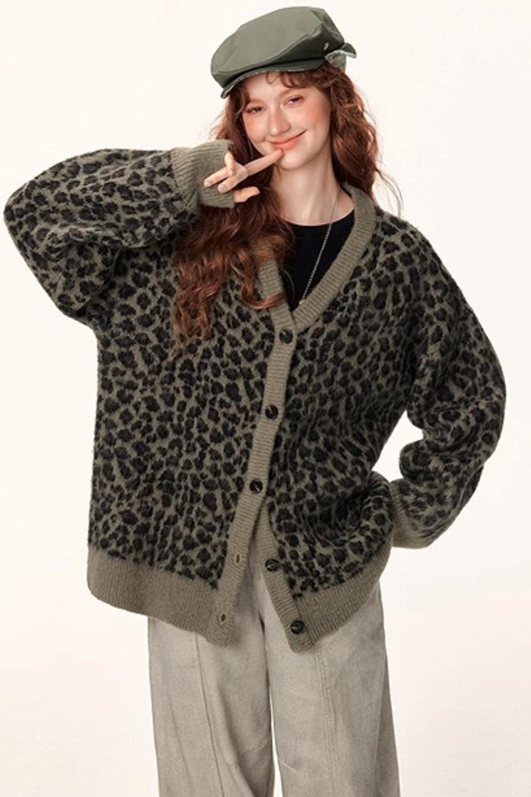 Leopard Print Jacquard Cardigan