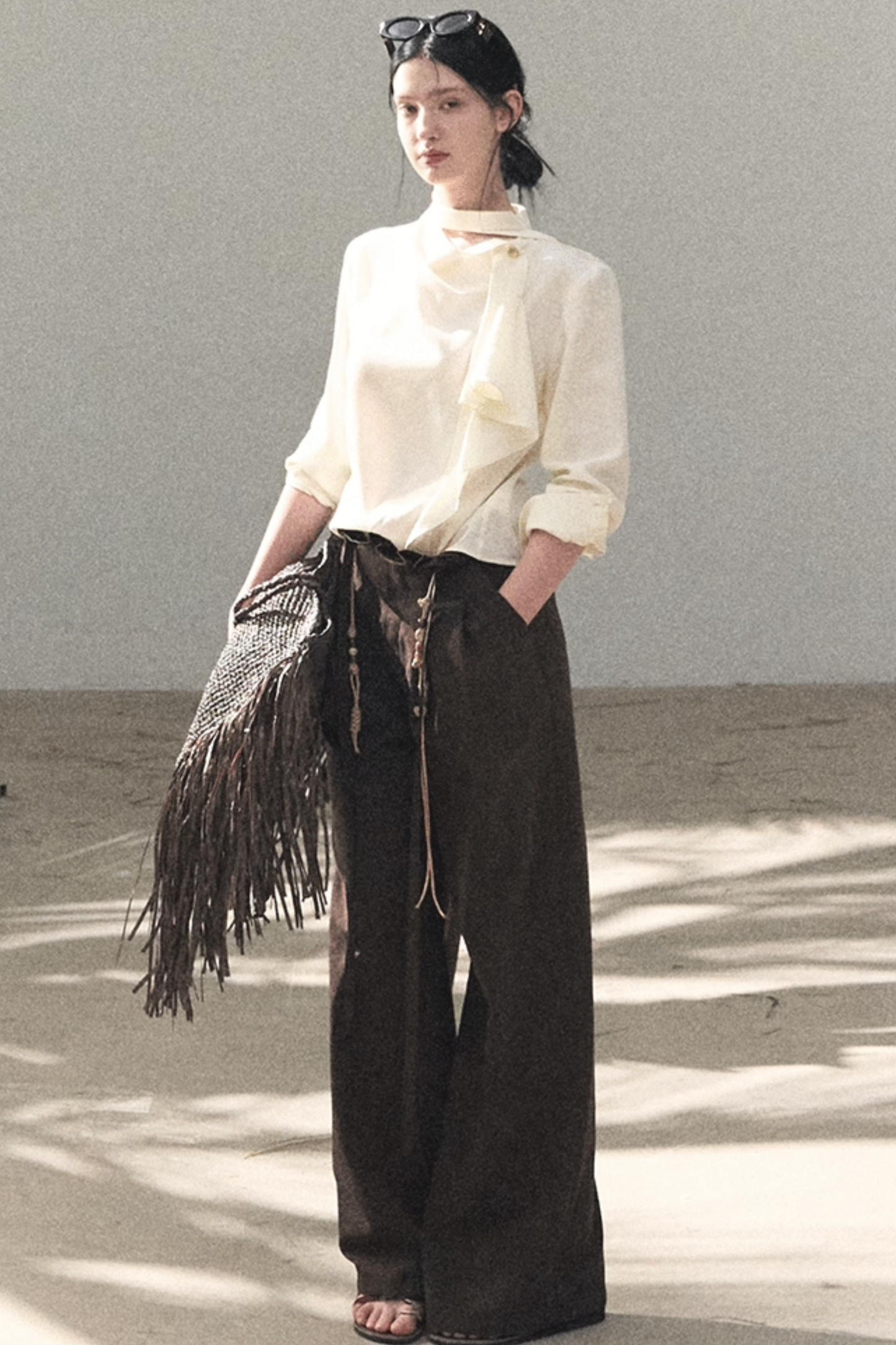 Lange Hose aus plissiertem Mikro-Samt