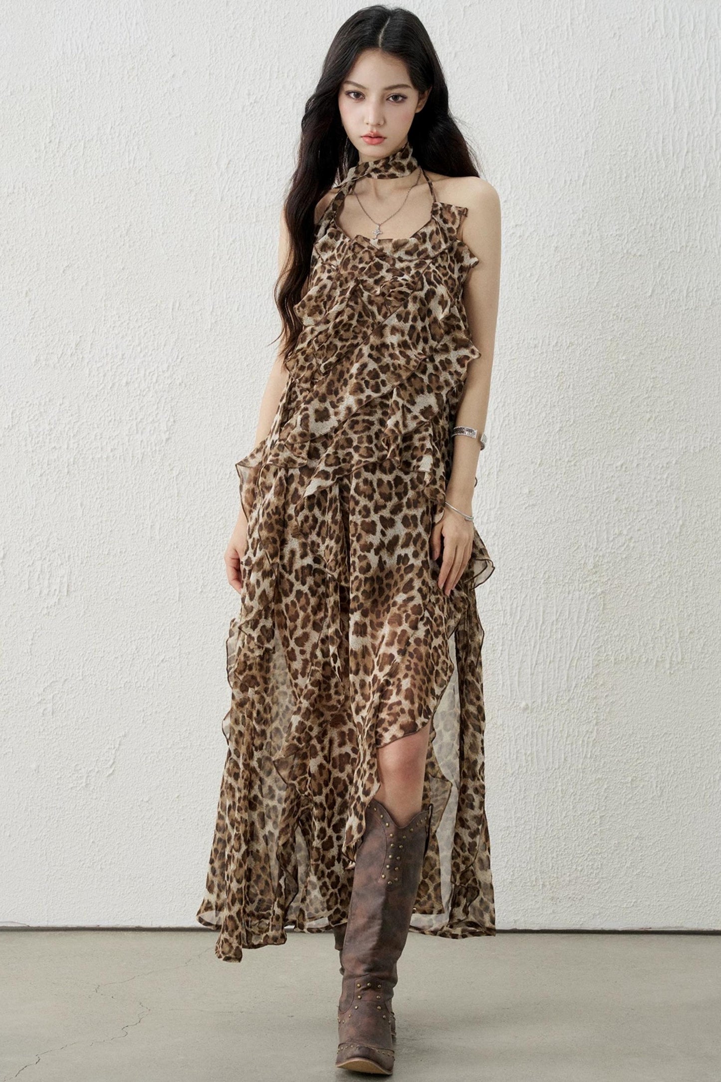 Leopard Print Halter Dress Set