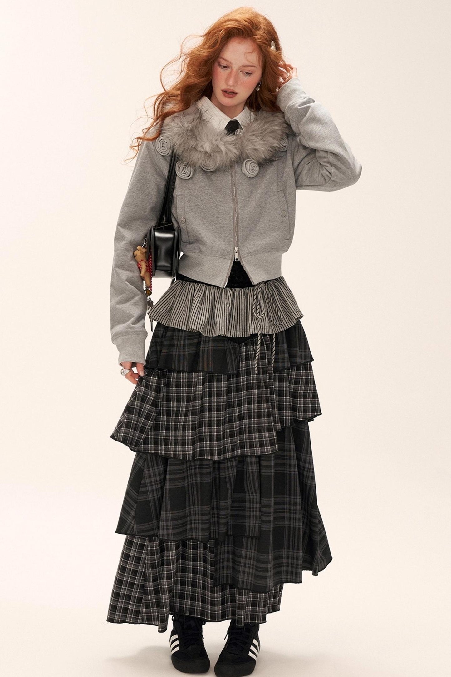 Detachable Fur Collar Double Zipper Jacket