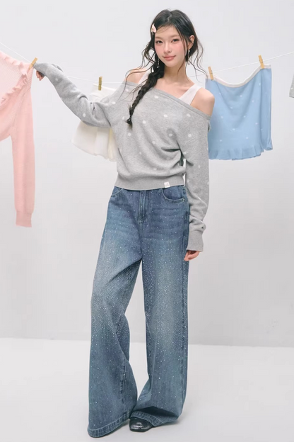 Somesowe 레트로 스트레이트핏 스파클링 청바지