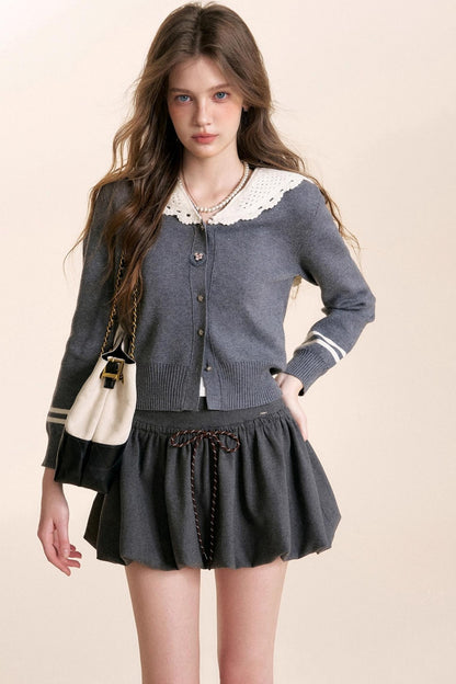 Navycore Crochet Lace-Up Cardigan