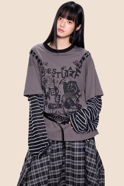 Rivet Patchwork Striped Top