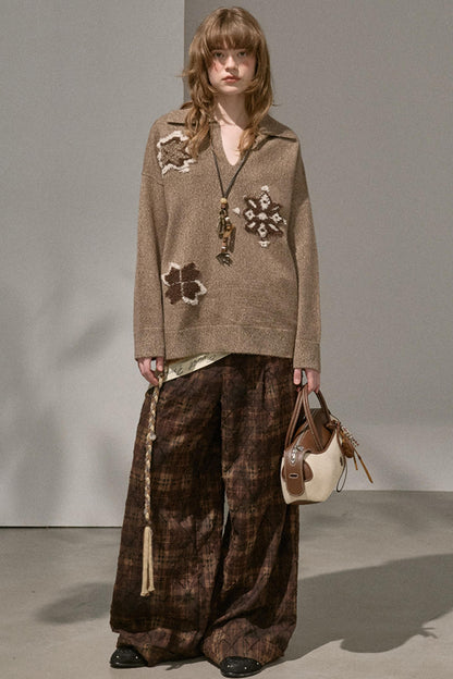 Volumetric Snowflake V-Neck Casual Top