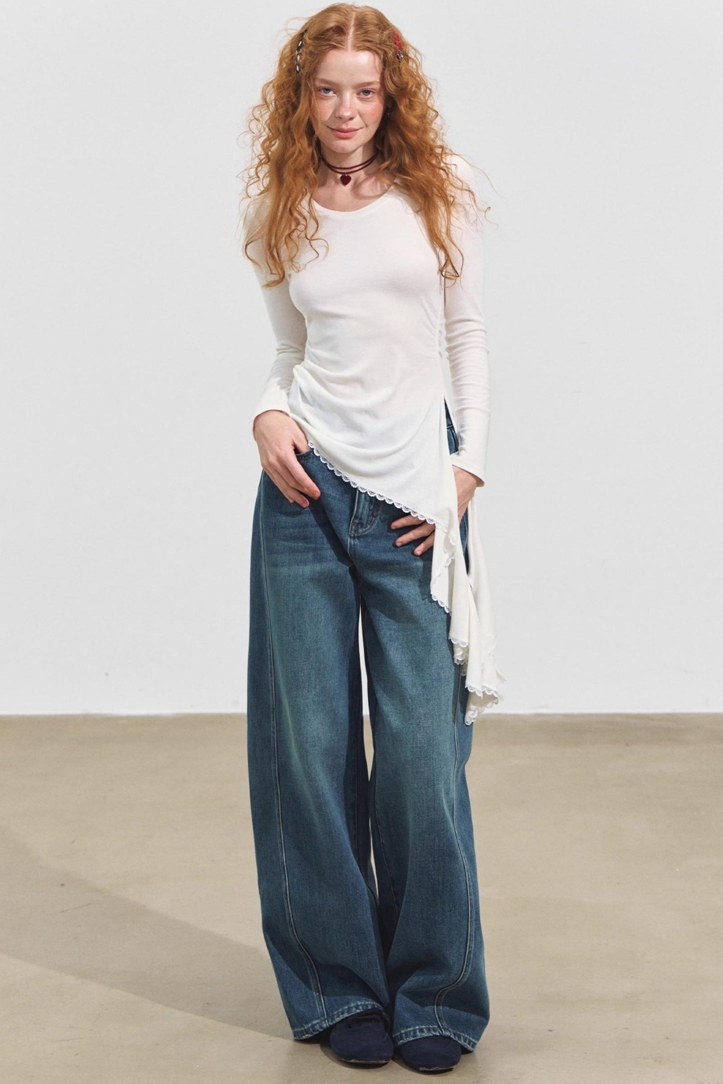 Three-Dimensional Split Wide-Leg Jeans