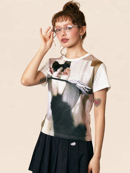 Cat Print Short Sleeve T-Shirt