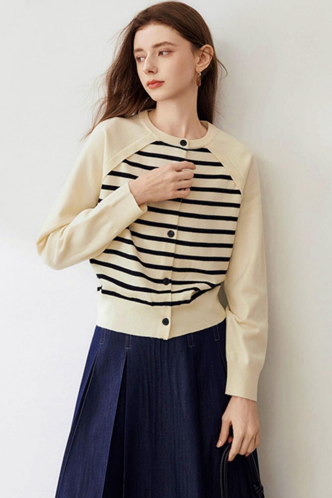 Raglan Sleeve Striped Knit Sweater