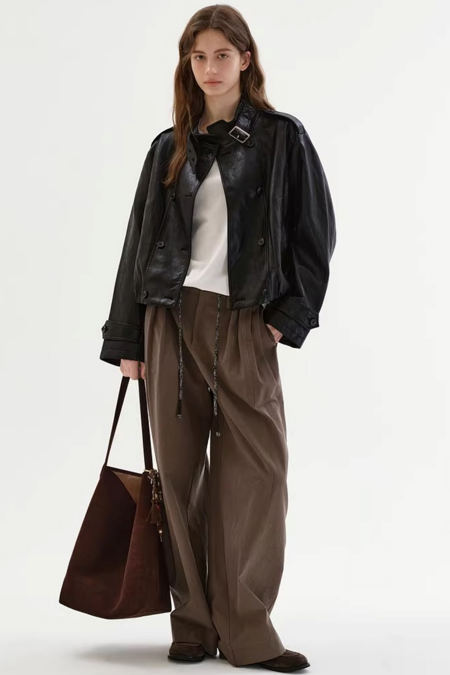 Schwarze matte Lederjacke