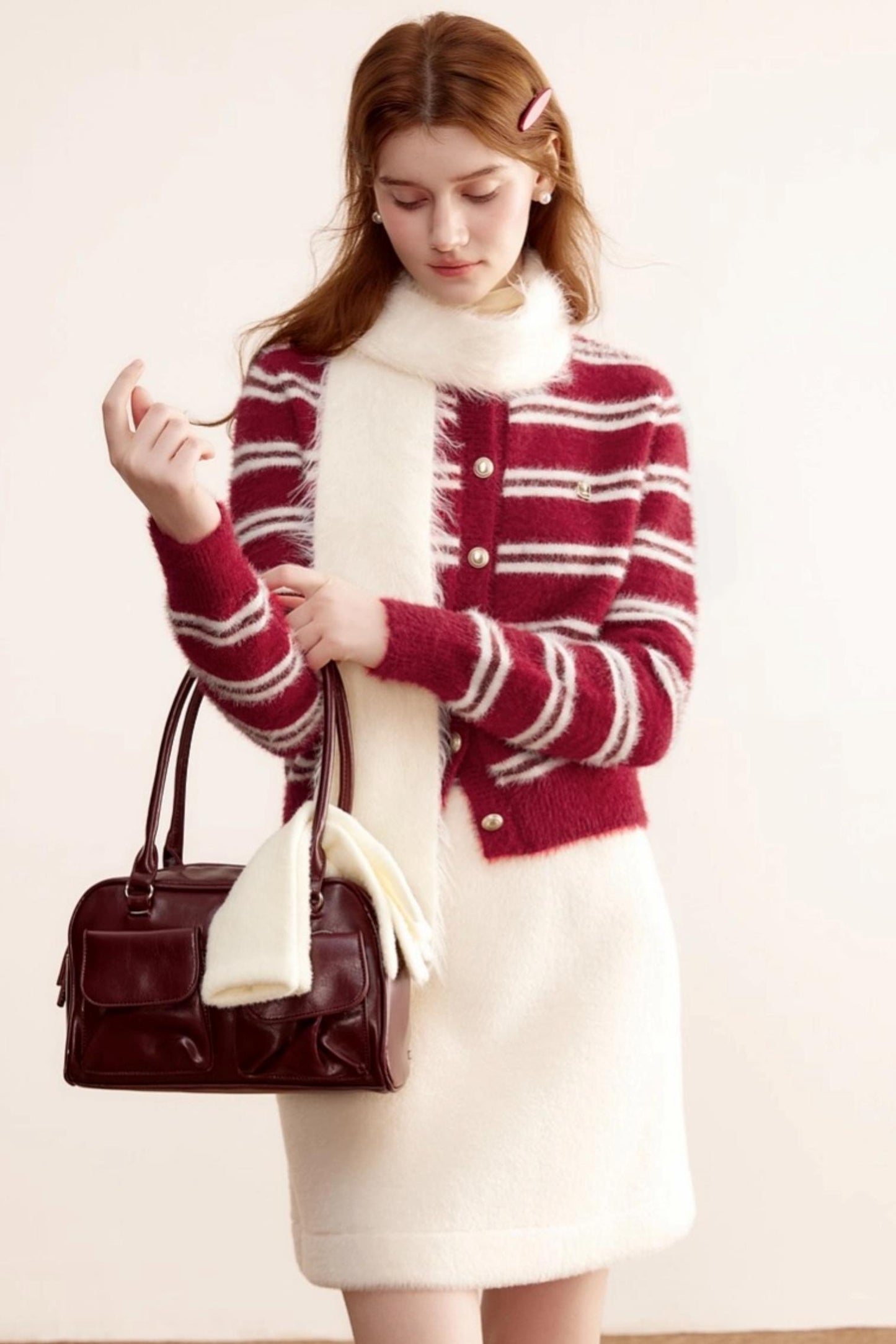 Christmas Red Striped Knitted Cardigan