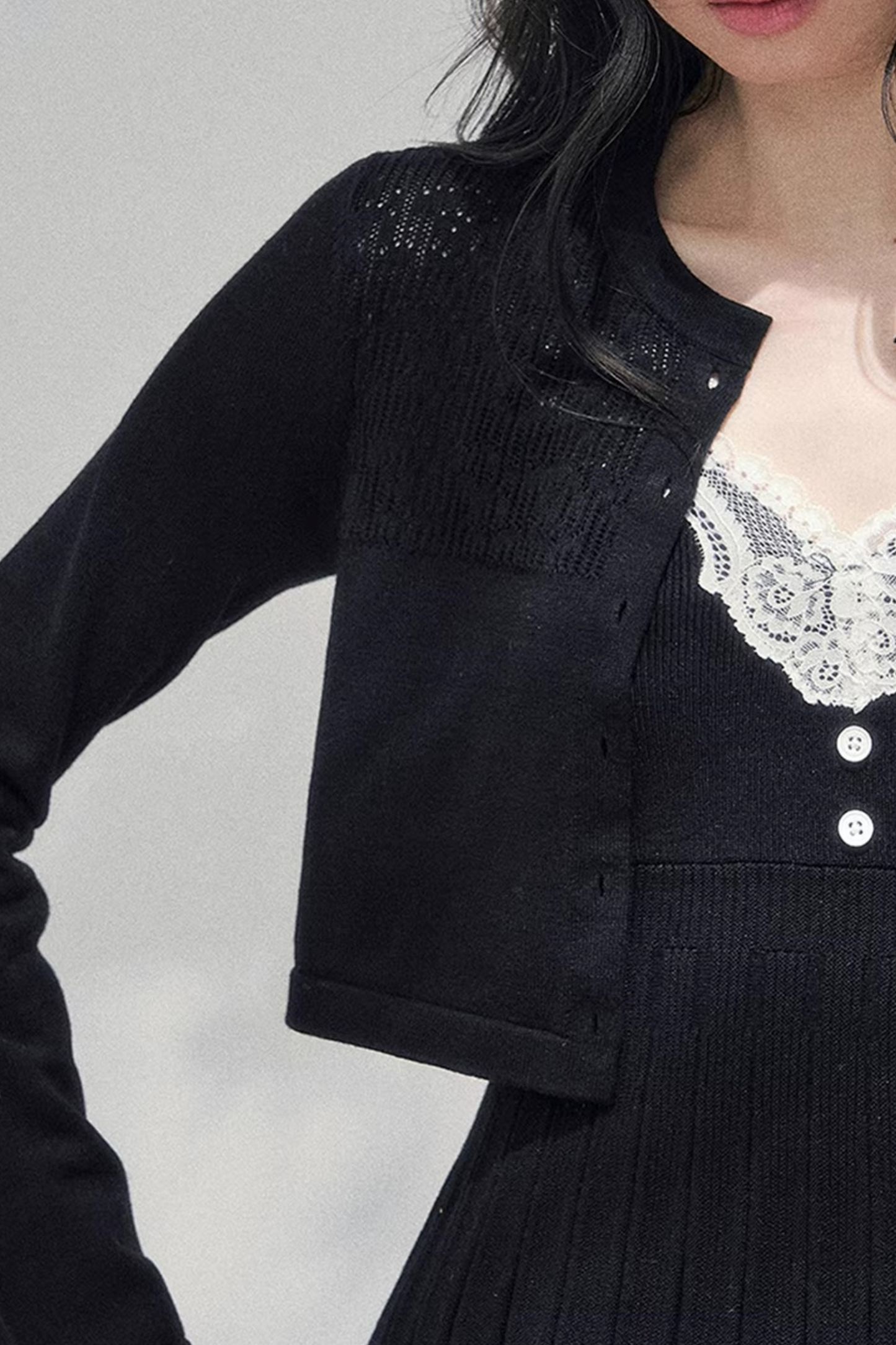 Lace Trim Camisole Cardigan Set-Up