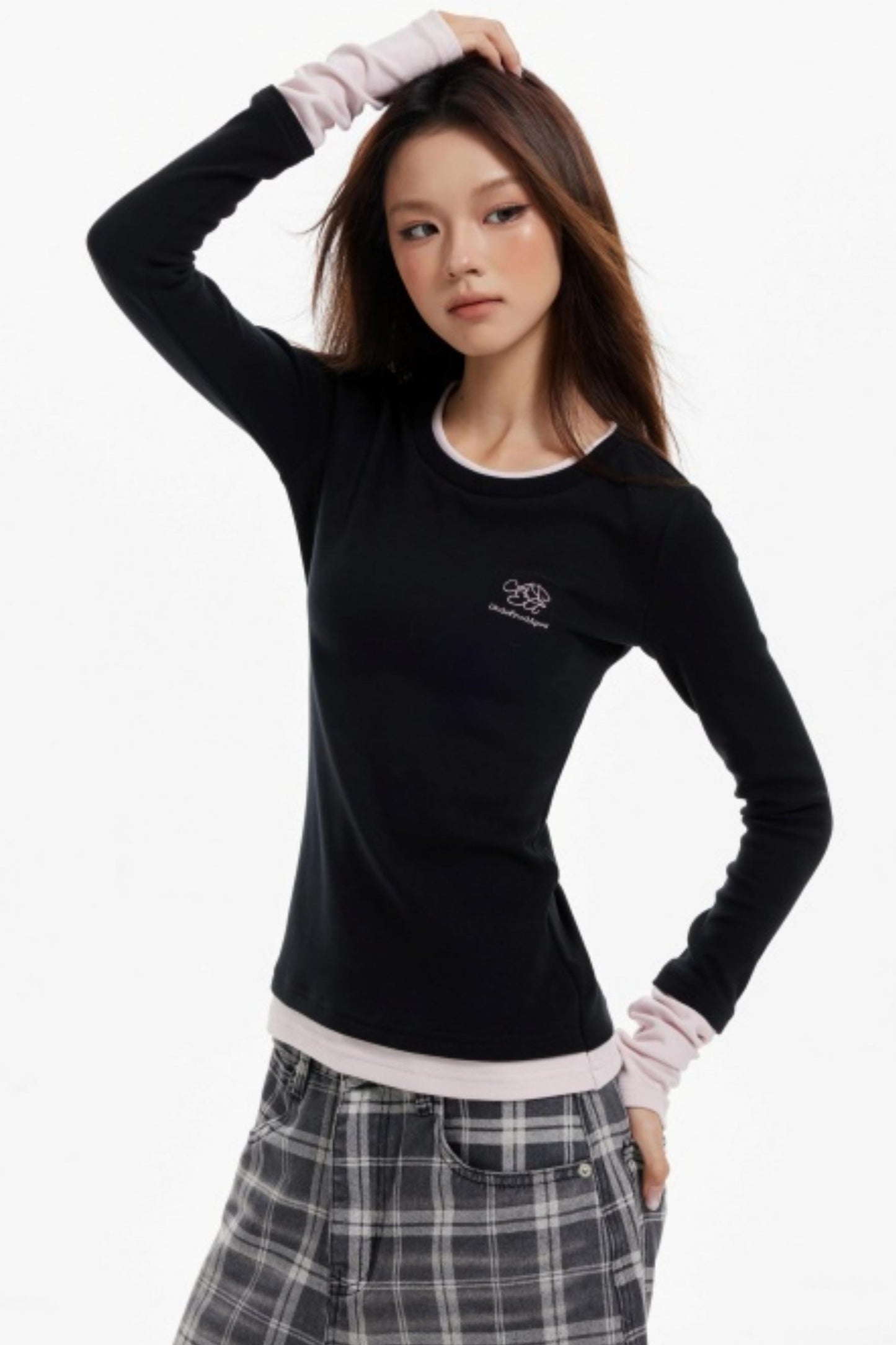 Contrast Fake Two Vintage Long-Sleeve Top
