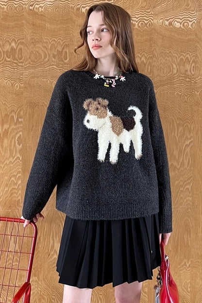Puppy Jacquard Cloud Sweater