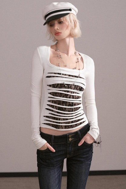 Slim-Fit Ripped Square-Neck Top