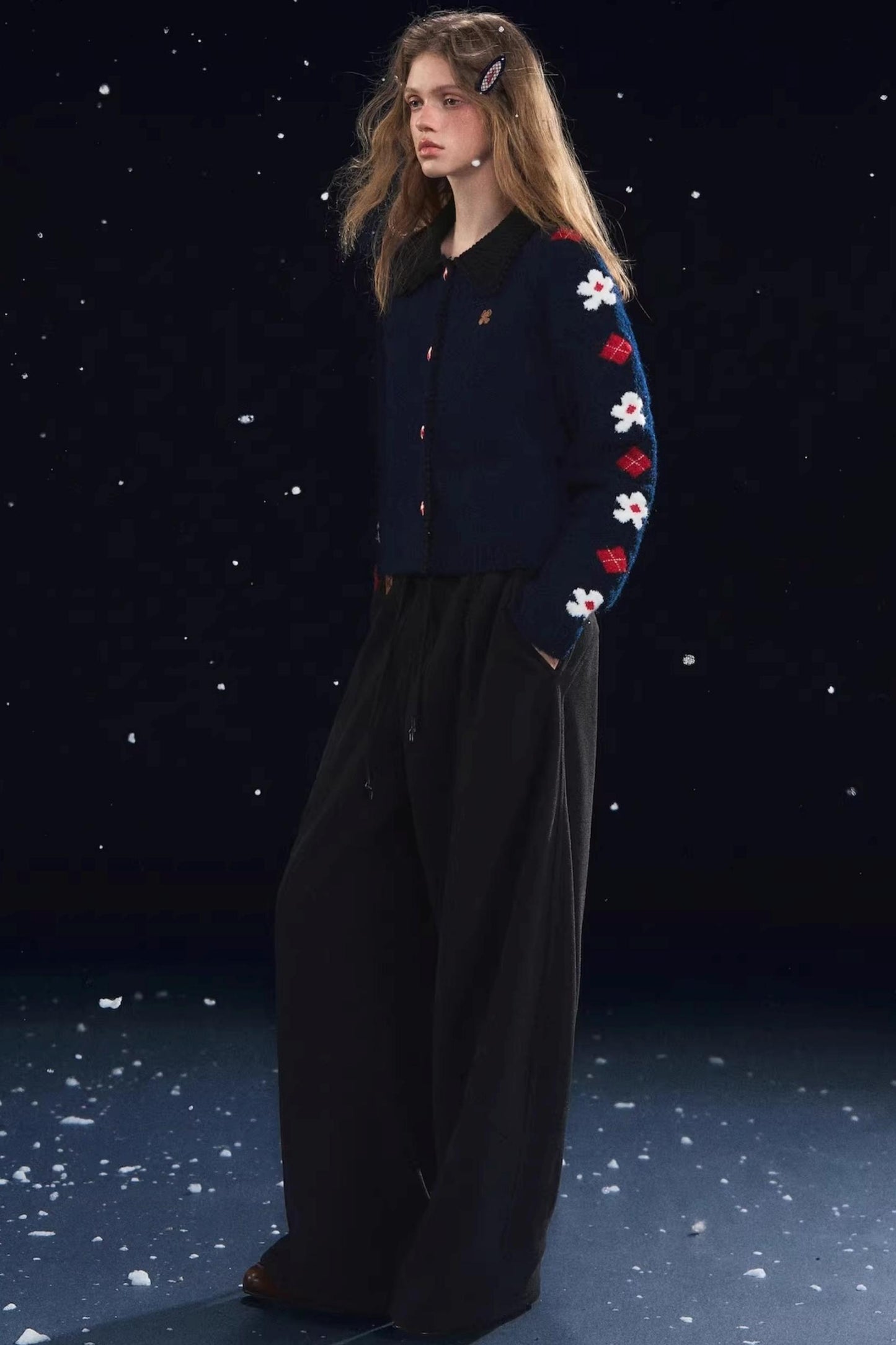 Retro Floral Jacquard Lapel Cardigan