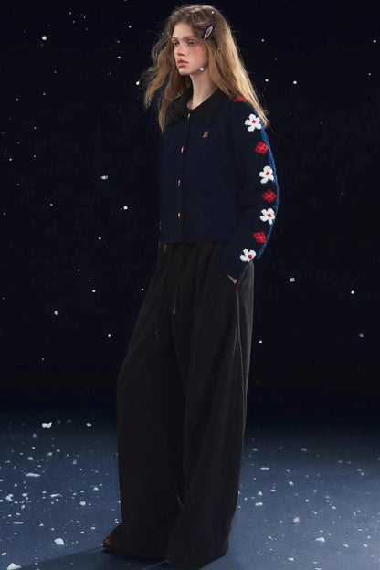 Retro Floral Jacquard Lapel Cardigan