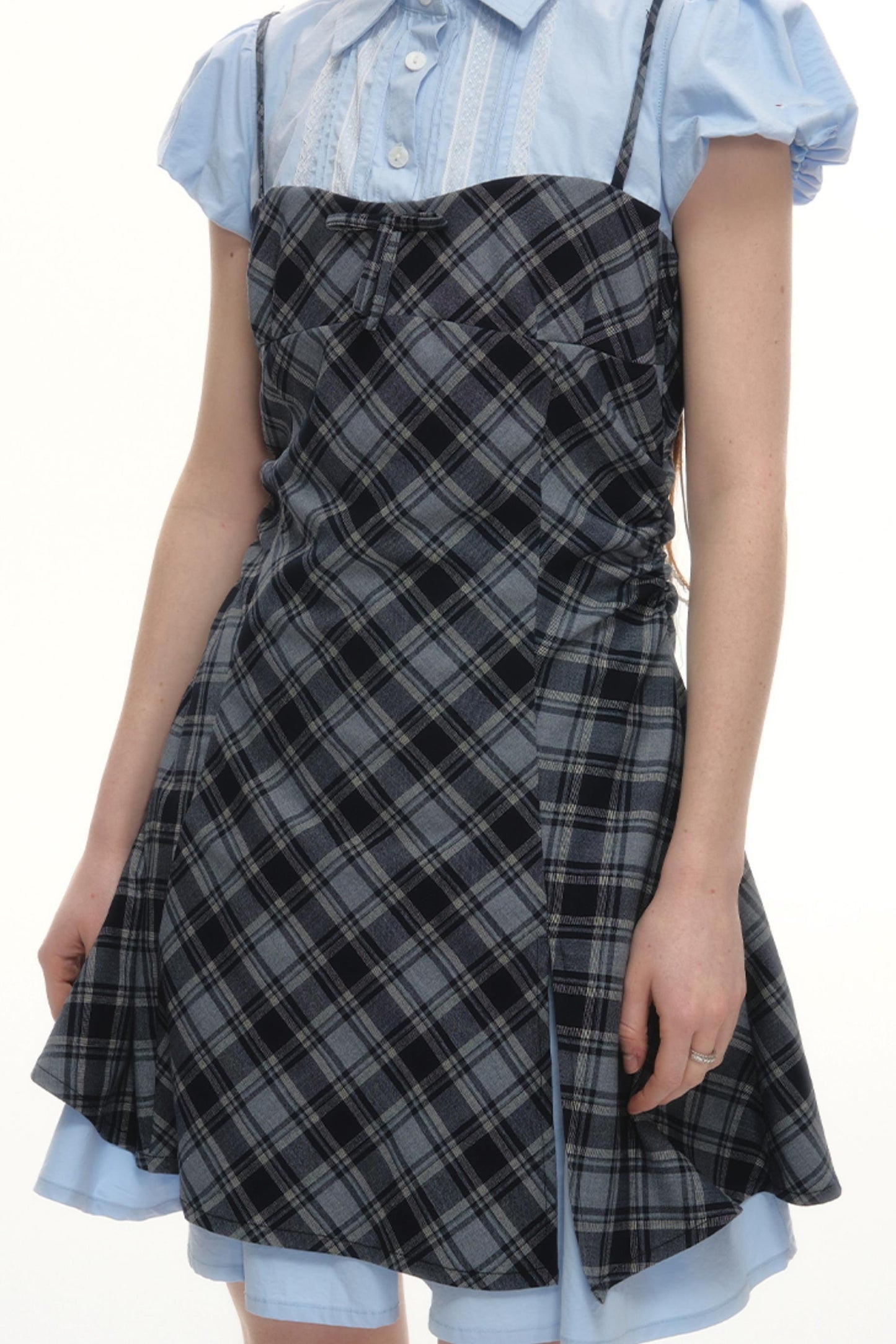 Plaid Bubble Sleeve Dress