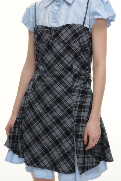 Plaid Bubble Sleeve Dress