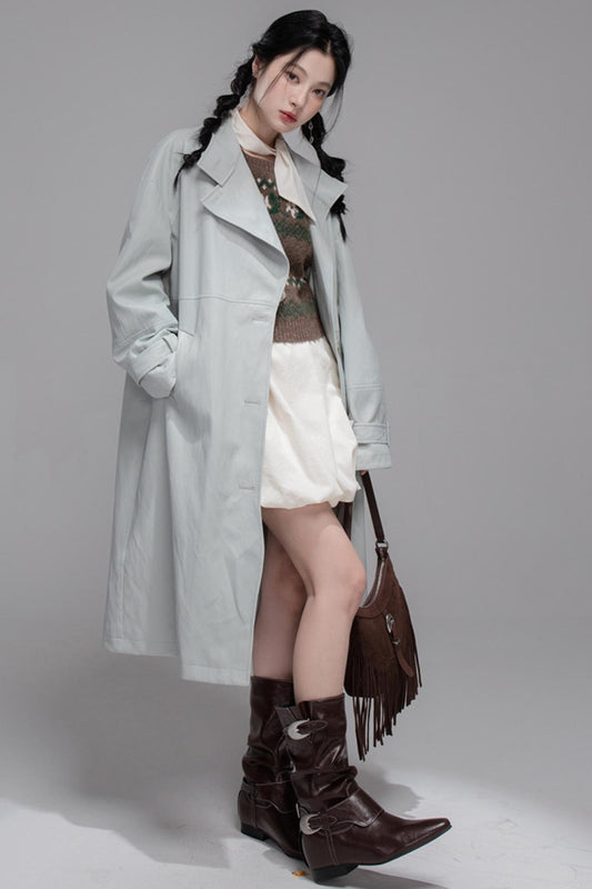 First Gray Leather Trench Coat