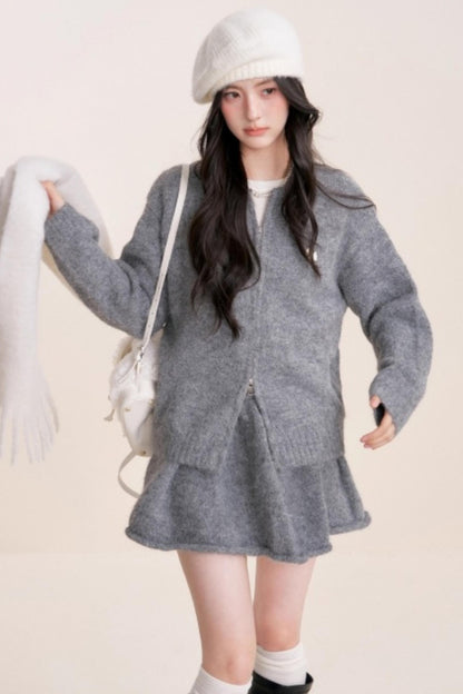 Winter Gray Knitted Cardigan Set-Up
