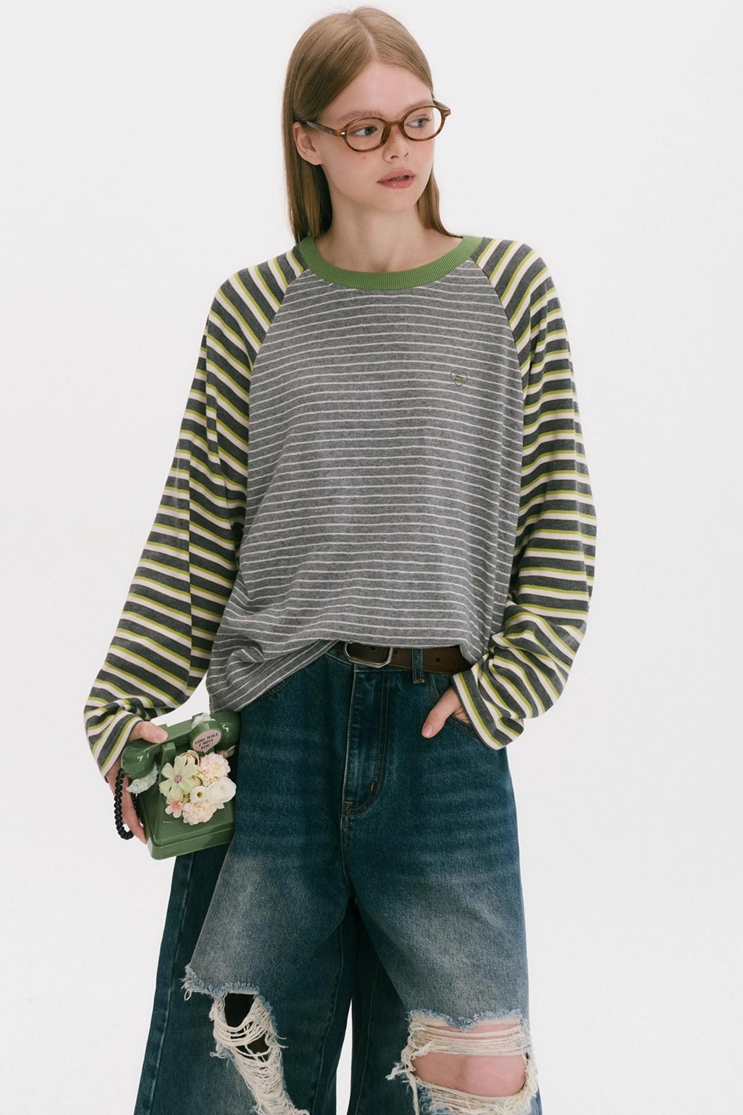 Striped Raglan Sleeve Slim Top