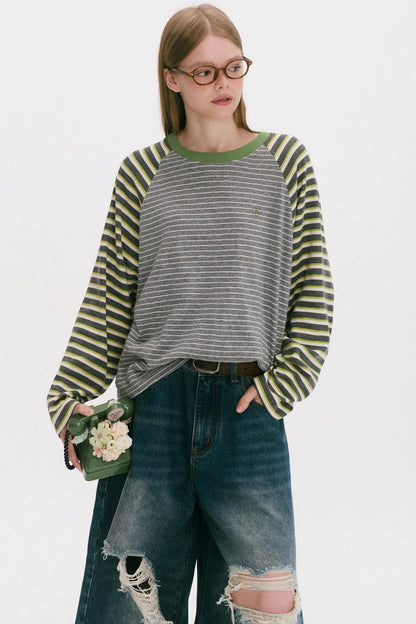 Striped Raglan Sleeve Slim Top