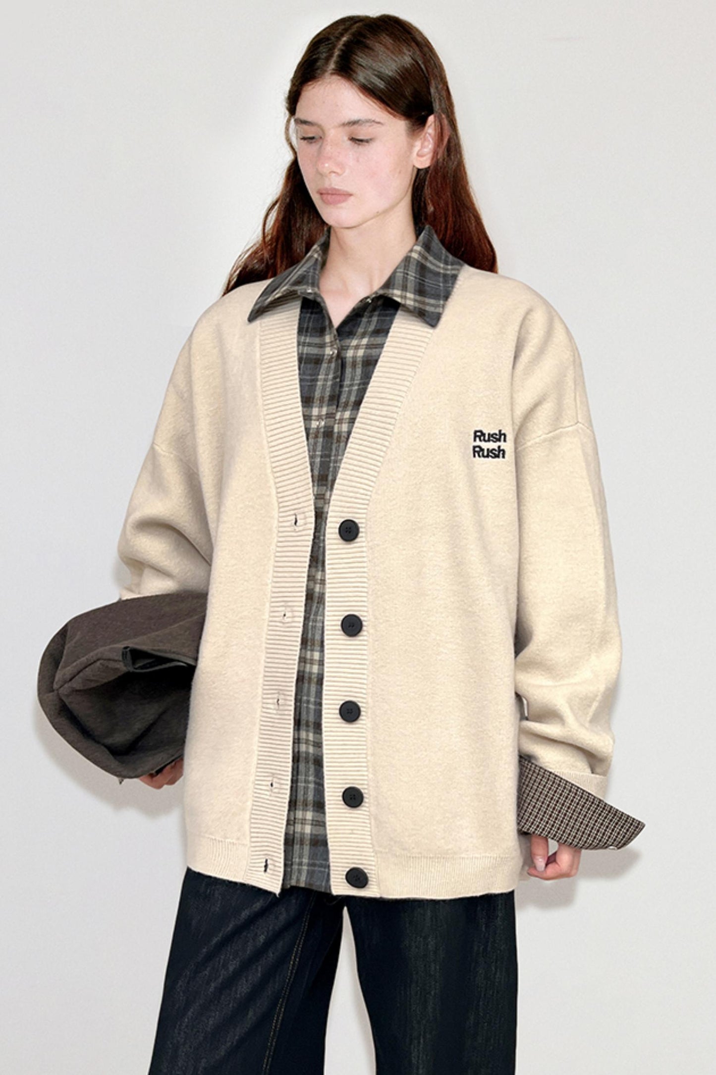 Color-Blocking Embroidered Knitted Cardigan