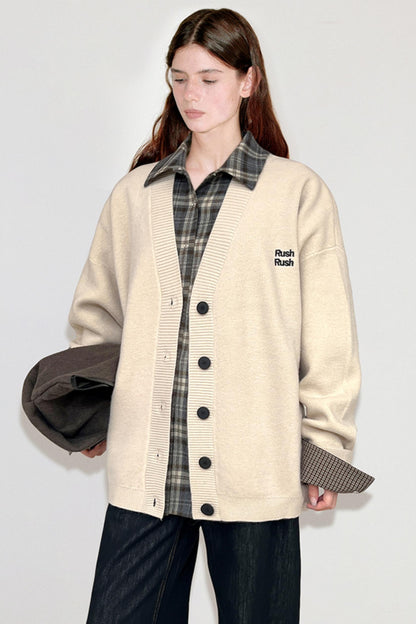 Color-Blocking Embroidered Knitted Cardigan