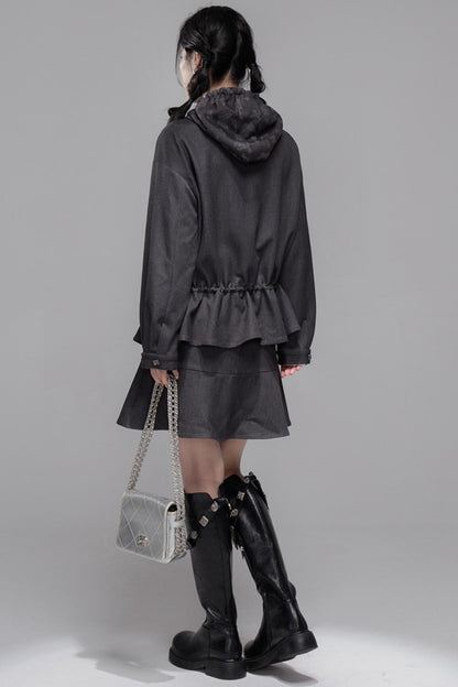 Morning Gray Hooded Jacket & Skirt Set