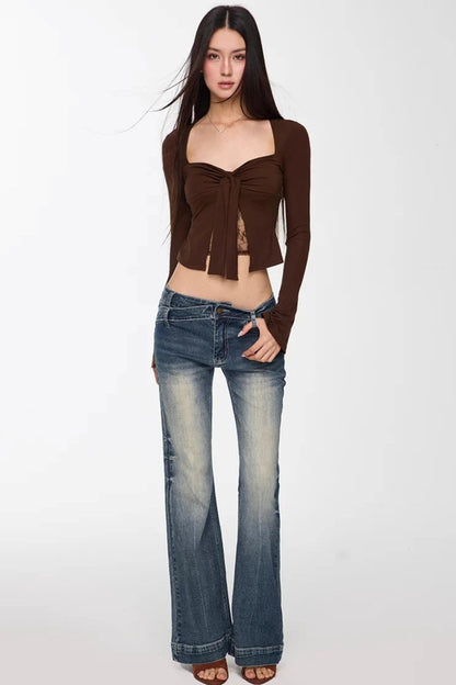 Retro Washed Flared Denim Pants