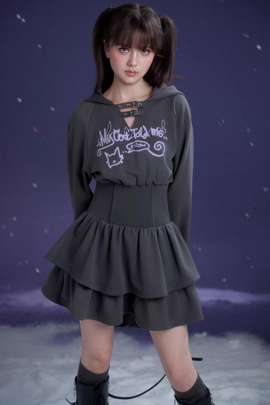 Gray Hooded Sweatshirt Dress