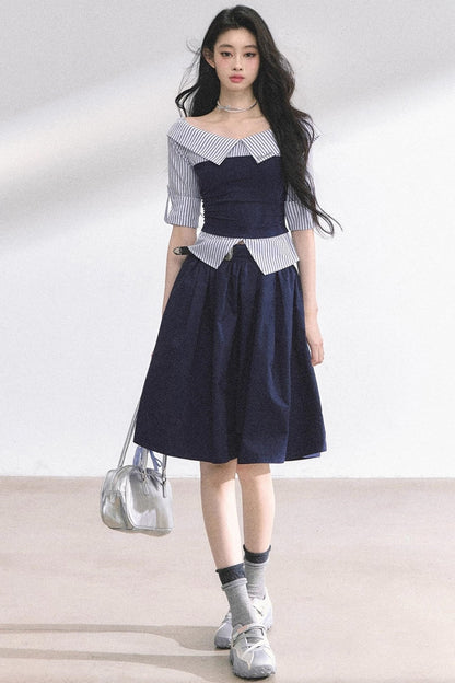 Gray Sugar Striped Short-Sleeved Shirt