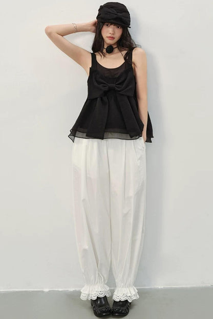 Black Organza Bowknot Blouse Set