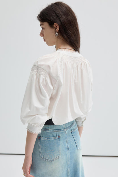 French Vintage Embroidered Cotton Shirt