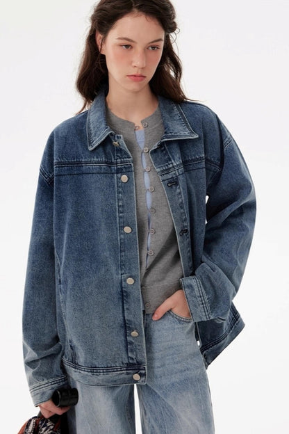 Vintage Distressed Silhouette Denim Jacket