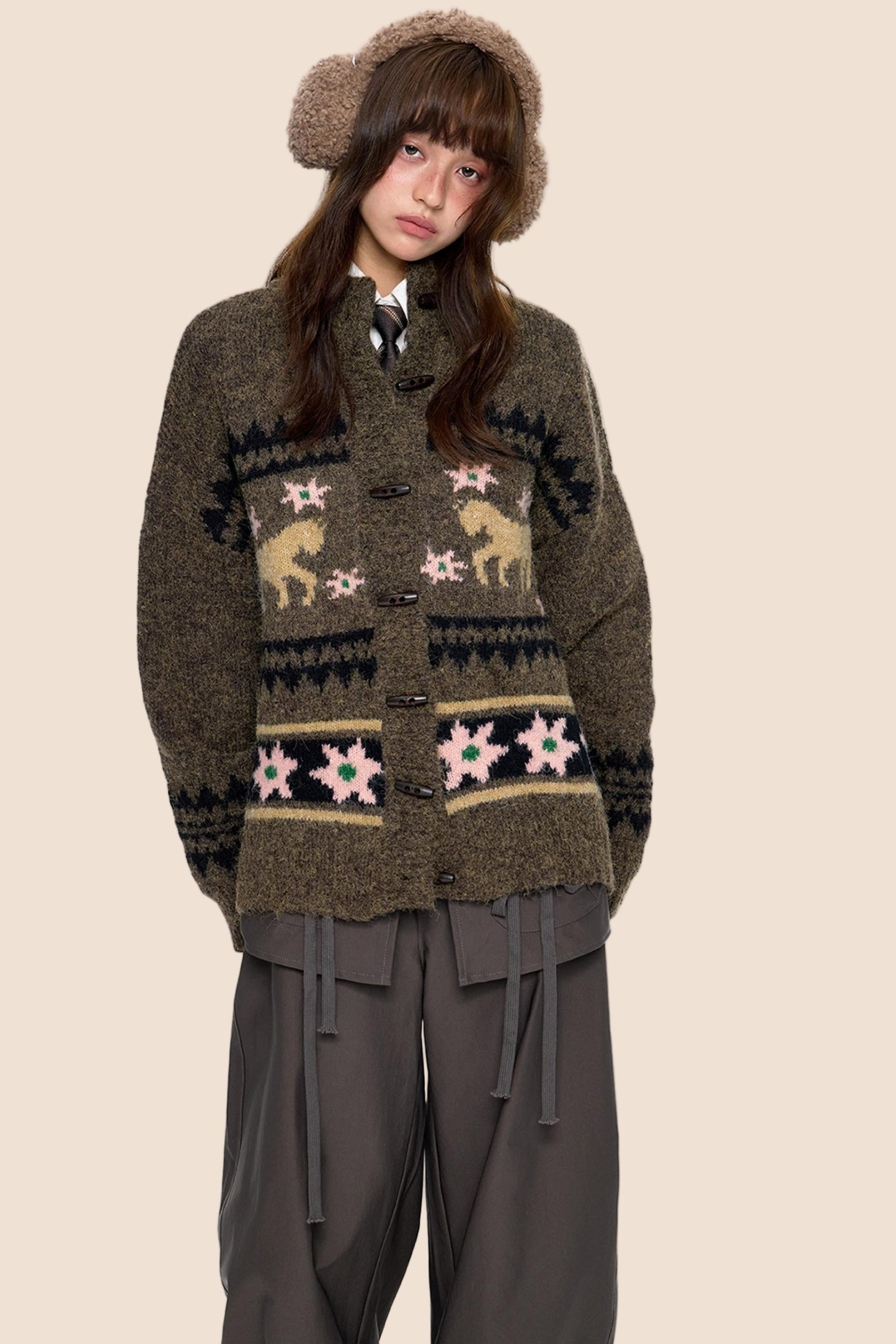 Knitted Horn Button Cardigan