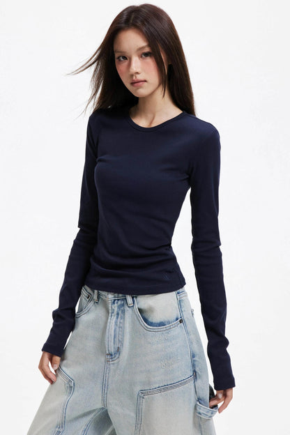 Slim Round Neck Long Sleeve Knitwear