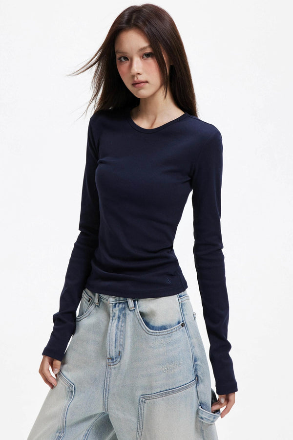 Slim Round Neck Long Sleeve Knitwear