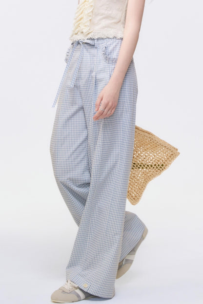 Summer Checkered Wide-Leg Pants