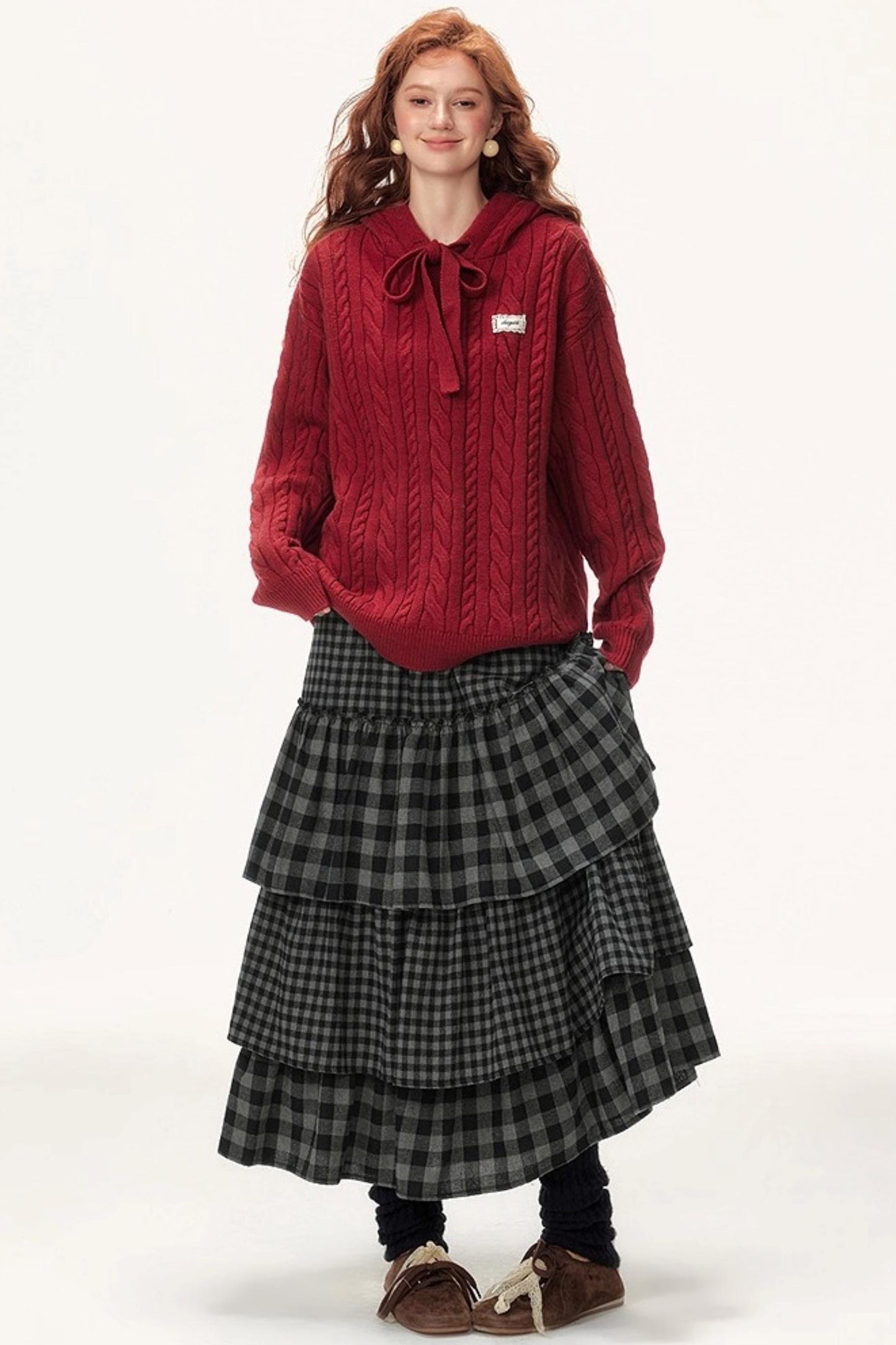 Plaid Patchwork Tiered Skirt