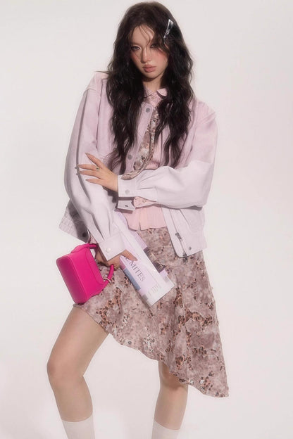 Pink Gradient Burst Leather Jacket