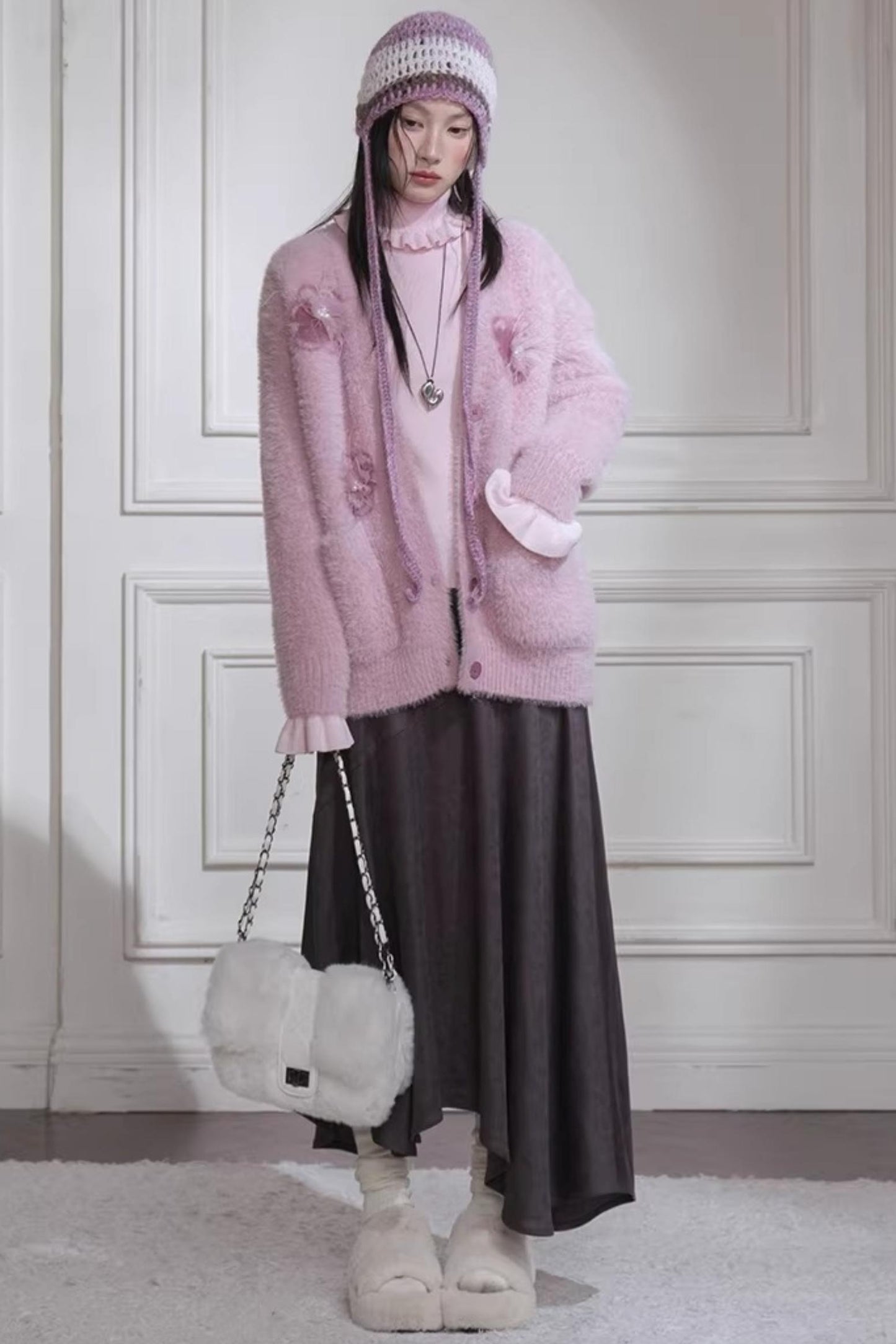 Pink Feather Flower Cardigan