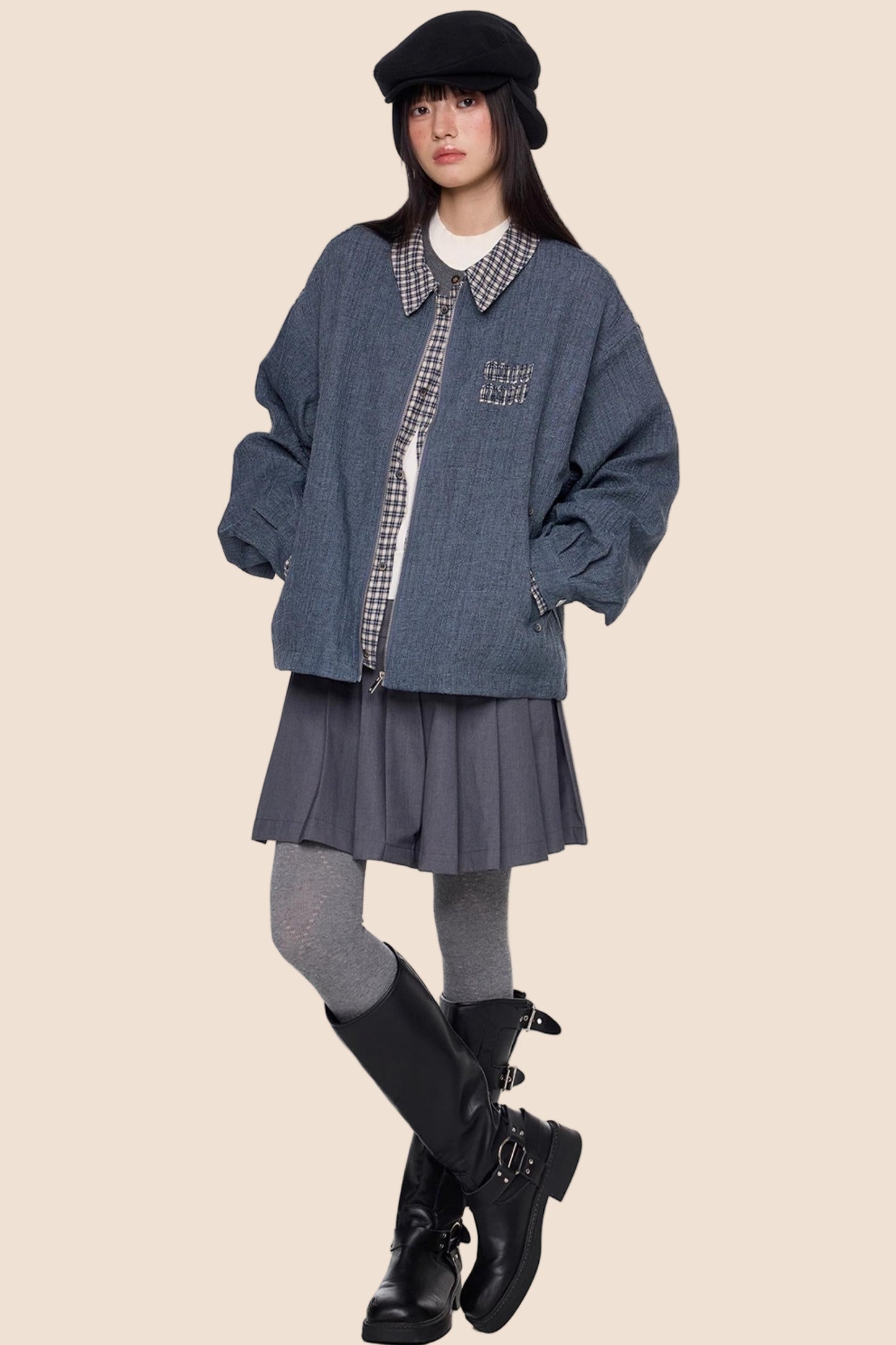 Autumn Embroidered Plaid Jacket