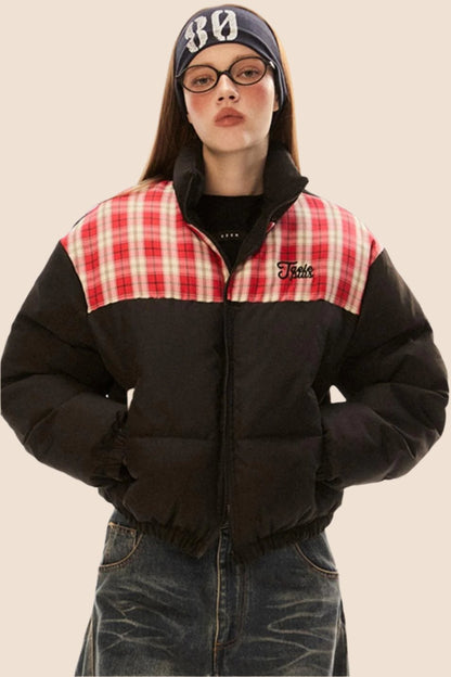 Retro Contrast Stitching Padded Coat