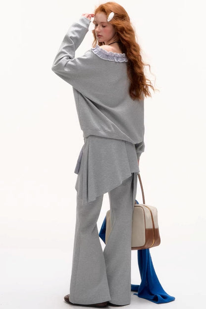Asymmetrical Striped Ruffle Sweatshirt