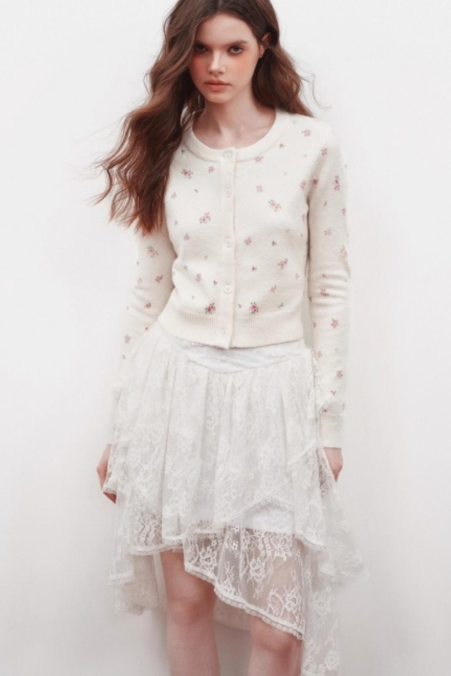 Floral Design Knitted Cardigan