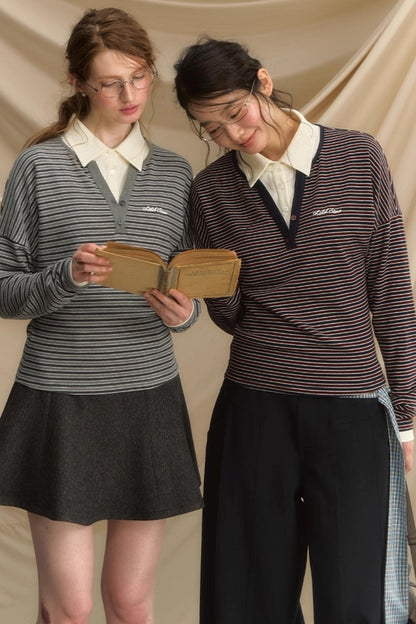 High-Intelligence Striped Long-Sleeved T-Shirt