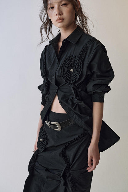 Gothic Plaid Flower Shirt & Skirt Set-Up