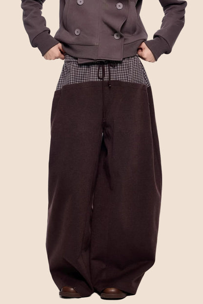 Plaid Patchwork Wide-Leg Pants